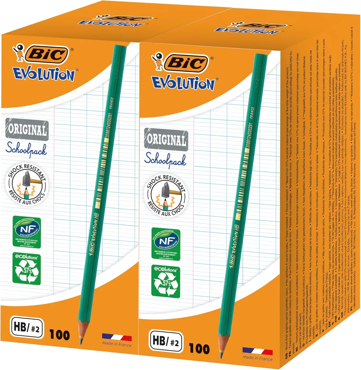 Dos cajas BIC Evolution Original Schoolpack con cien lápices HB número 2 cada una