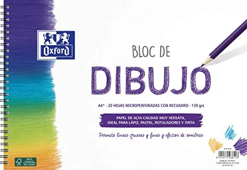 Bloc de dibujo Oxford con espiral, portada multicolor y veinte hojas de papel de 130 gramos por metro cuadrado