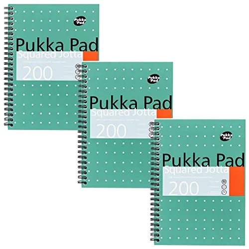 Paquete de tres cuadernos Pukka Pad A5 cuadriculados, color verde turquesa, con espiral lateral